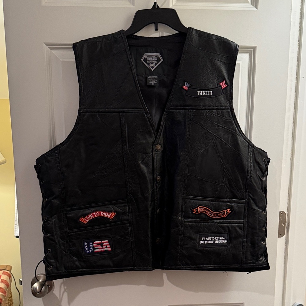 Biker Black Leather Vest